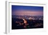 Los Angeles Skyline at Night, View from Hollywood Hills towards 101 Freeway and Downtown.-logoboom-Framed Photographic Print