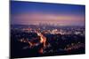 Los Angeles Skyline at Night, View from Hollywood Hills towards 101 Freeway and Downtown.-logoboom-Mounted Photographic Print