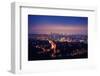 Los Angeles Skyline at Night, View from Hollywood Hills towards 101 Freeway and Downtown.-logoboom-Framed Photographic Print