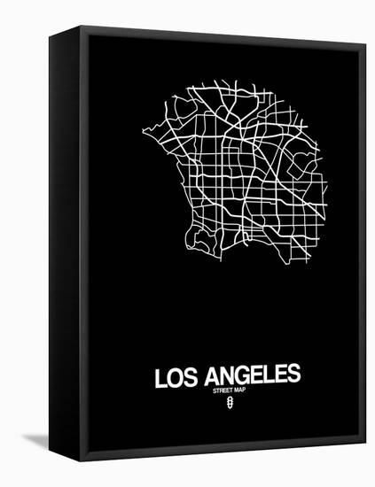 Los Angeles Street Map Black-NaxArt-Framed Stretched Canvas