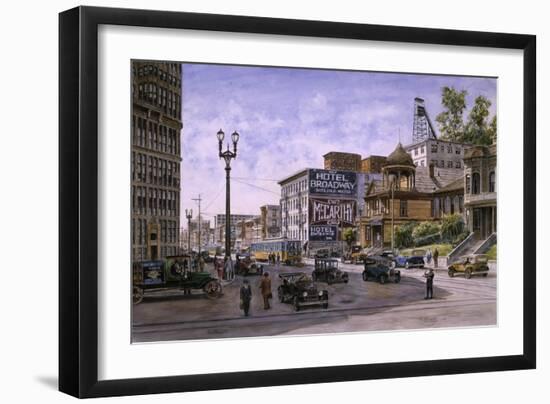 Los Angeles: Temple & Broadway-Stanton Manolakas-Framed Giclee Print