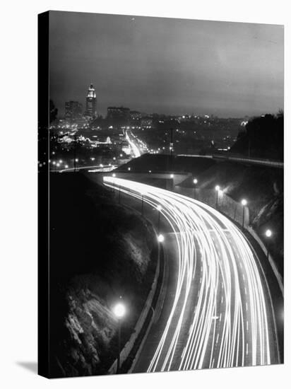 Los Angeles Traffic Traveling at Night-Loomis Dean-Stretched Canvas