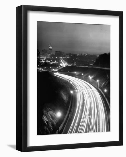 Los Angeles Traffic Traveling at Night-Loomis Dean-Framed Photographic Print