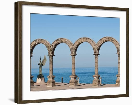 Los Arcos and Angel of Hope and Messenger of Peace Sculpture on Malecon, Puerto Vallarta, Mexico-Michael DeFreitas-Framed Photographic Print
