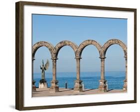 Los Arcos and Angel of Hope and Messenger of Peace Sculpture on Malecon, Puerto Vallarta, Mexico-Michael DeFreitas-Framed Photographic Print