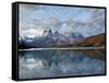 Los Cuernos Del Paine Seen across Lake Pehoe-Alex Saberi-Framed Stretched Canvas