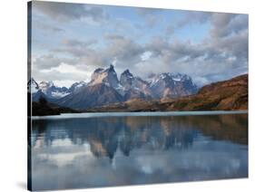 Los Cuernos Del Paine Seen across Lake Pehoe-Alex Saberi-Stretched Canvas