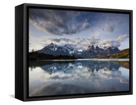 Los Cuernos Del Paine Seen across Lake Pehoe-Alex Saberi-Framed Stretched Canvas