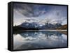 Los Cuernos Del Paine Seen across Lake Pehoe-Alex Saberi-Framed Stretched Canvas