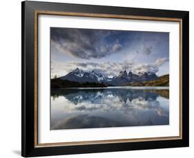 Los Cuernos Del Paine Seen across Lake Pehoe-Alex Saberi-Framed Photographic Print