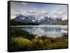 Los Cuernos Del Paine Seen across Lake Pehoe-Alex Saberi-Framed Stretched Canvas