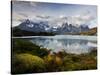 Los Cuernos Del Paine Seen across Lake Pehoe-Alex Saberi-Stretched Canvas