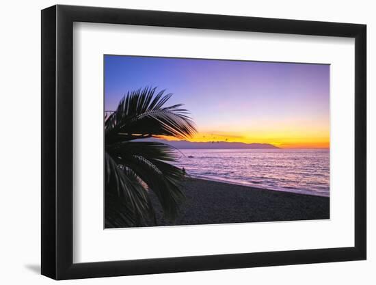 Los Muertos Beach Sunset, Puerto Vallarta, Mexico-George Oze-Framed Photographic Print