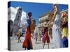 Los Zancudos, Stilt Dancers in Old Havana World Heritage Area, Cuba-Mark Hannaford-Stretched Canvas