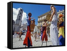 Los Zancudos, Stilt Dancers in Old Havana World Heritage Area, Cuba-Mark Hannaford-Framed Stretched Canvas