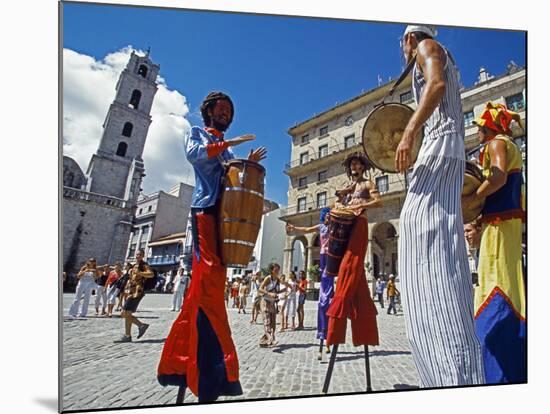 Los Zancudos, Stilt Dancers in Old Havana World Heritage Area, Cuba-Mark Hannaford-Mounted Photographic Print