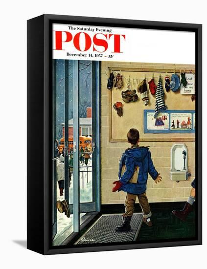 "Lost His Mitten" Saturday Evening Post Cover, December 14, 1957-Ben Kimberly Prins-Framed Stretched Canvas