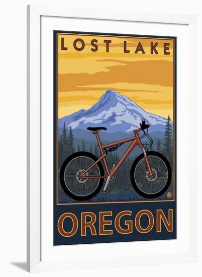 Lost Lake, Oregon - Mountain Bike Scene-Lantern Press-Framed Art Print