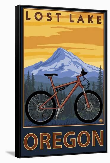 Lost Lake, Oregon - Mountain Bike Scene-Lantern Press-Framed Stretched Canvas