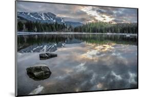 Lost Lake, so still it gives a perfect reflection of the sunset, ski hill and surrounding forest, W-Paul Porter-Mounted Photographic Print