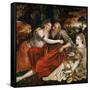 Lot and His Daughters, 1563 (Oil on Wood)-Jan Massys-Framed Stretched Canvas
