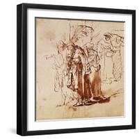 Lot and His Family, Pen and Ink Drawing-Rembrandt van Rijn-Framed Giclee Print