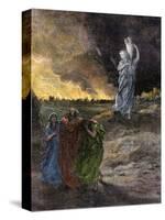 Lot's Wife Becomes a Pillar of Salt Because She Looked Back at Sodom's Destruction-null-Stretched Canvas