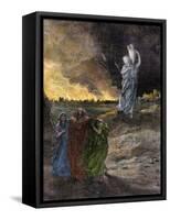 Lot's Wife Becomes a Pillar of Salt Because She Looked Back at Sodom's Destruction-null-Framed Stretched Canvas