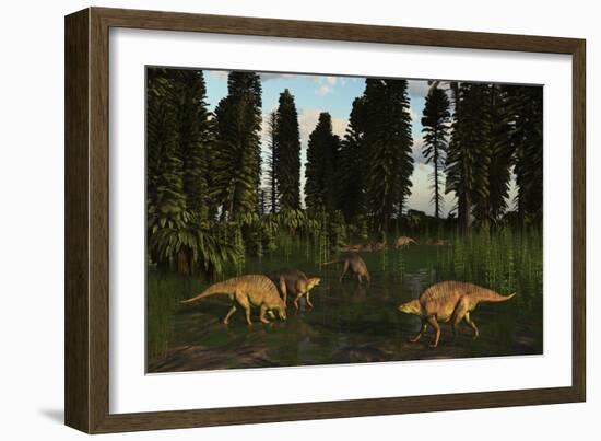 Lotosaurus Reptiles Dig for Clams in a Tidal Swamp-Stocktrek Images-Framed Art Print