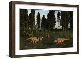 Lotosaurus Reptiles Dig for Clams in a Tidal Swamp-Stocktrek Images-Framed Art Print