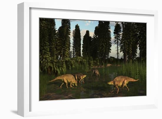 Lotosaurus Reptiles Dig for Clams in a Tidal Swamp-Stocktrek Images-Framed Art Print