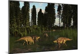 Lotosaurus Reptiles Dig for Clams in a Tidal Swamp-Stocktrek Images-Mounted Art Print