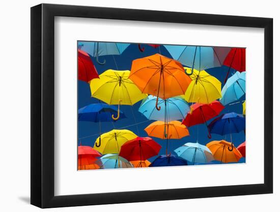 Lots of Umbrellas Coloring the Sky in the City of Agueda, Portugal-Hugo Felix-Framed Photographic Print