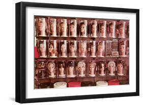 Lots of Wigs on Mannequins' Heads-null-Framed Art Print