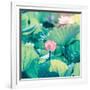 Lotus Flower Blooming in Summer Pond with Green Leaves as Background-kenny001-Framed Photographic Print
