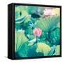 Lotus Flower Blooming in Summer Pond with Green Leaves as Background-kenny001-Framed Stretched Canvas