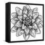 Lotus Flower Woodcut Water Lilly Engraved Etching-ChrisGorgio-Framed Stretched Canvas