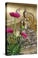 Lotus Flowers, Golden Buddha Statue, Phra Mongkonbophit, Ayutthaya, Thailand-Cindy Miller Hopkins-Stretched Canvas