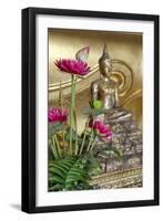Lotus Flowers, Golden Buddha Statue, Phra Mongkonbophit, Ayutthaya, Thailand-Cindy Miller Hopkins-Framed Photographic Print