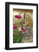 Lotus Flowers, Golden Buddha Statue, Phra Mongkonbophit, Ayutthaya, Thailand-Cindy Miller Hopkins-Framed Photographic Print