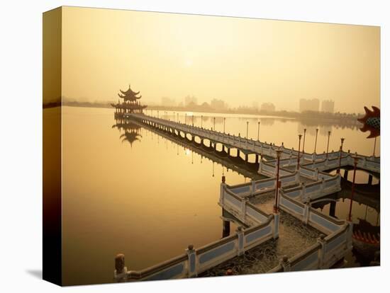 Lotus Lake, Nine Cornered Bridge and Wuli Pagoda, Dawn, Sunrise, Kaohsiung, Taiwan-Steve Vidler-Stretched Canvas