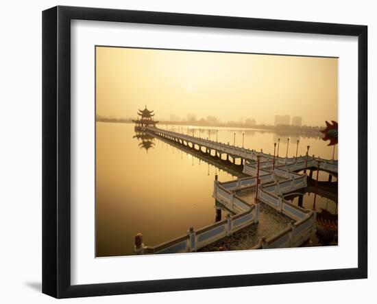 Lotus Lake, Nine Cornered Bridge and Wuli Pagoda, Dawn, Sunrise, Kaohsiung, Taiwan-Steve Vidler-Framed Photographic Print