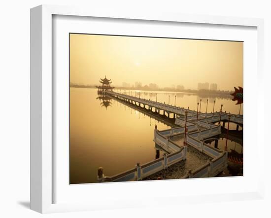 Lotus Lake, Nine Cornered Bridge and Wuli Pagoda, Dawn, Sunrise, Kaohsiung, Taiwan-Steve Vidler-Framed Photographic Print