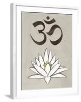 Lotus Meditation AUM Blue White Print Poster-null-Framed Art Print