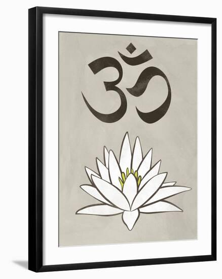 Lotus Meditation AUM Blue White Print Poster-null-Framed Art Print