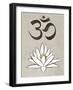 Lotus Meditation AUM Blue White Print Poster-null-Framed Art Print