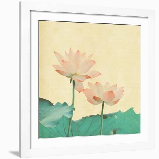 Lotus On The Old Grunge Paper Background-kenny001-Framed Art Print