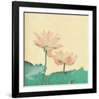 Lotus On The Old Grunge Paper Background-kenny001-Framed Art Print