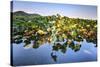 Lotus Plants at Baidi Causeway with Reflections and Baochu Tower in the Background-Andreas Brandl-Stretched Canvas