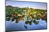 Lotus Plants at Baidi Causeway with Reflections and Baochu Tower in the Background-Andreas Brandl-Mounted Photographic Print